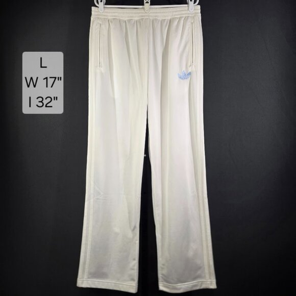 Vintage Adidas Track Pants Mens L White Blue Trefoil Logo 80s 90s Retro Straight - Picture 1 of 6